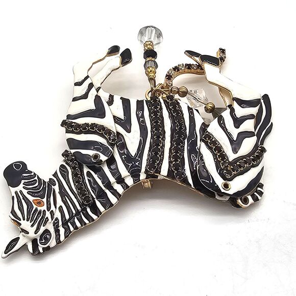 Lunch at the Ritz Zebra Brooch Vintage LATR 2Go Articulated Crystal Safari Pin - Picture 8 of 14